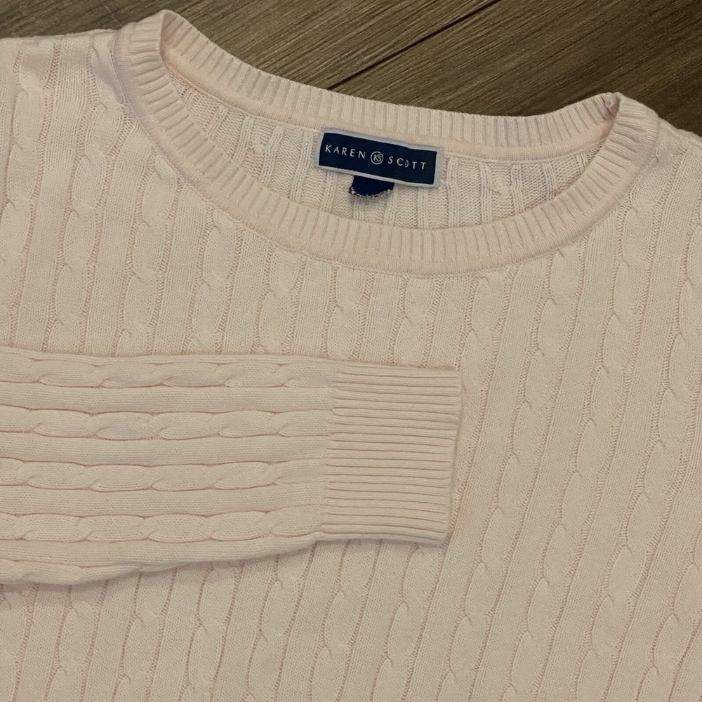 Karen Scott Soft pink cable knit long sleeve romantic Comfort Sz Small